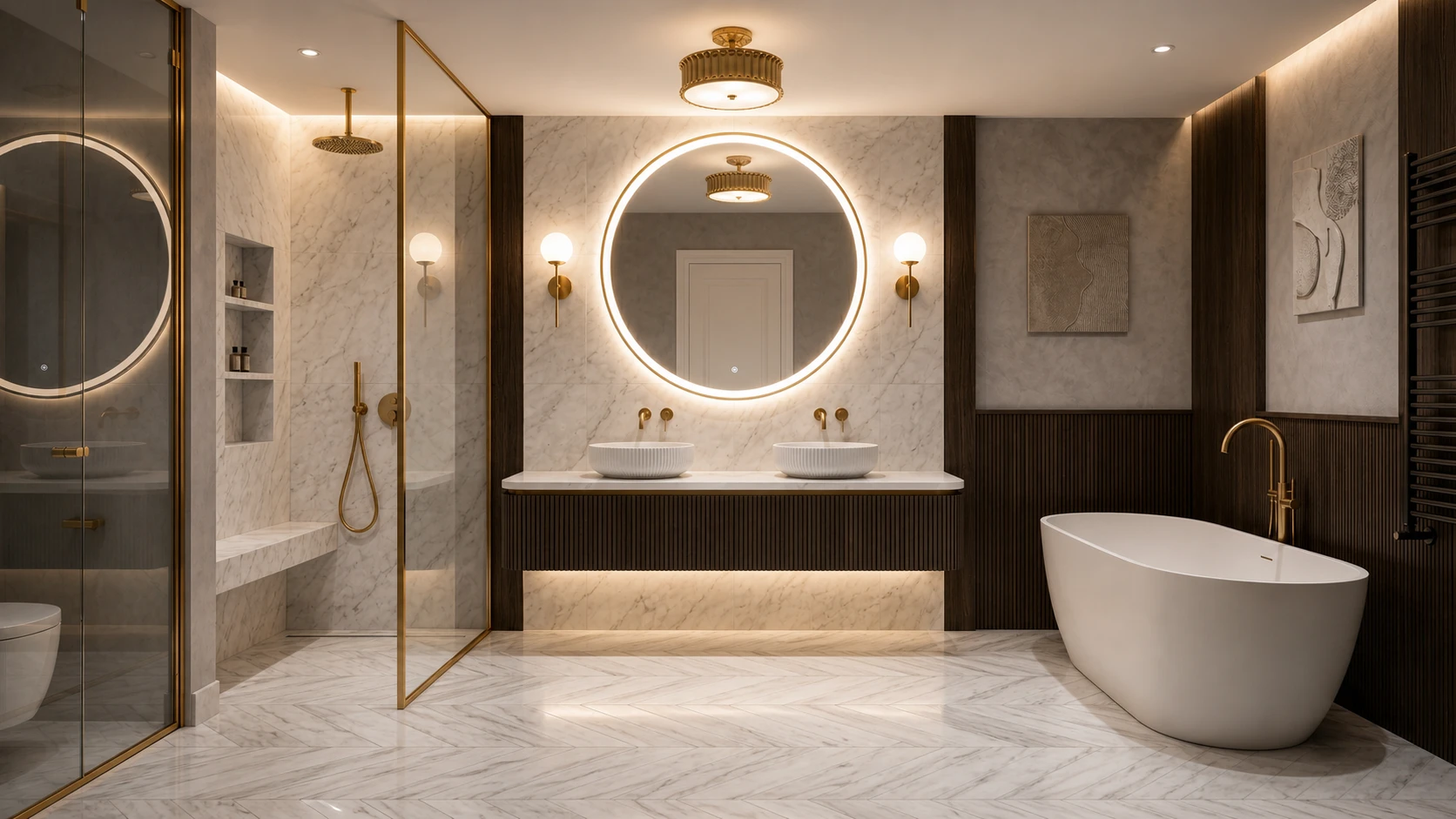 Après rénovation — salle de bain moderne avec douche à l'italienne à Neuilly-sur-Seine